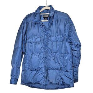 Lands End Mens Blue Puffer Jacket M‎ Goosedown Insulation Button Closure Down